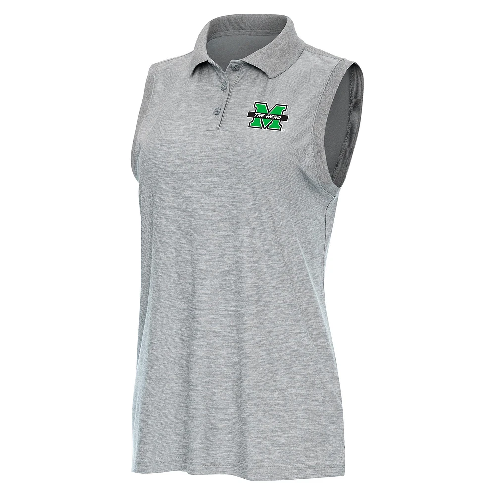 Women's Antigua Heather Gray Marshall Thundering Herd Recap Sleeveless Polo