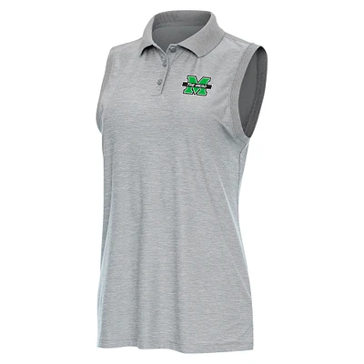 Women's Antigua  Heather Gray Marshall Thundering Herd Recap Sleeveless Polo