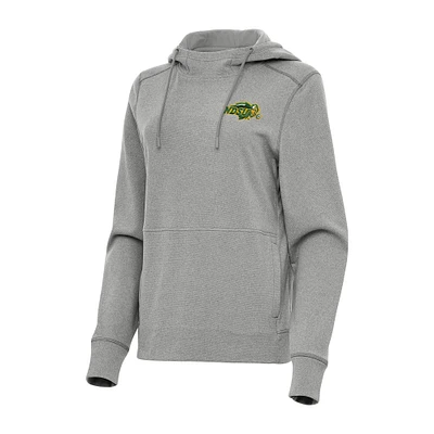 Women's Antigua Heather Gray NDSU Bison Justice Pullover Hoodie