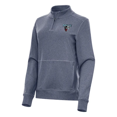 Women's Antigua Heather Navy Maine Black Bears Crush Quarter-Zip Fleece Sweatshirt