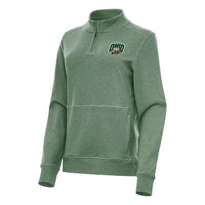 Women's Antigua Heather Green Ohio Bobcats Crush Quarter-Zip Fleece Sweatshirt
