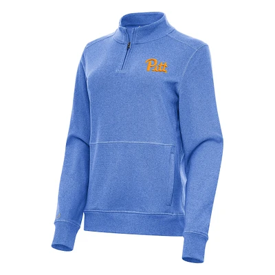 Women's Antigua Heather Royal Pitt Panthers Crush Quarter-Zip Fleece Sweatshirt