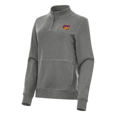 Women's Antigua Heather Charcoal Northern Iowa Panthers Crush Quarter-Zip Fleece Sweatshirt