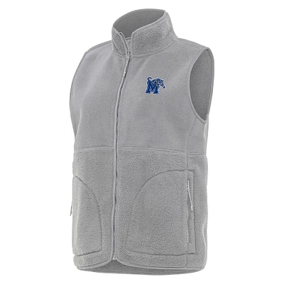 Women's Antigua  Gray Memphis Tigers Nostalgic Full-Zip Vest