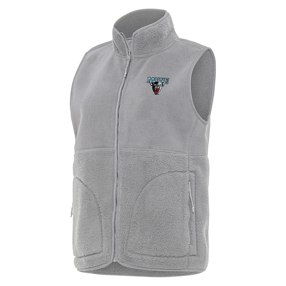 Women's Antigua Gray Maine Black Bears Nostalgic Full-Zip Vest