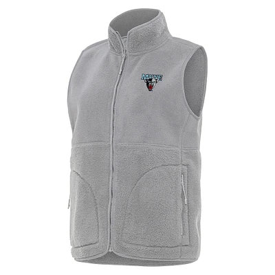 Women's Antigua  Gray Maine Black Bears Nostalgic Full-Zip Vest