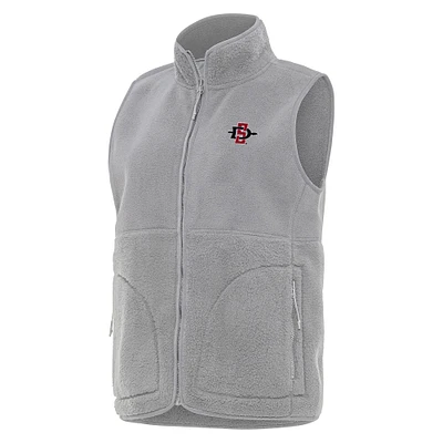 Women's Antigua  Gray San Diego State Aztecs Nostalgic Full-Zip Vest