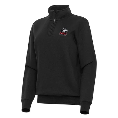 Women's Antigua Black Northern Illinois Huskies Victory Quarter-Zip Sweatshirt