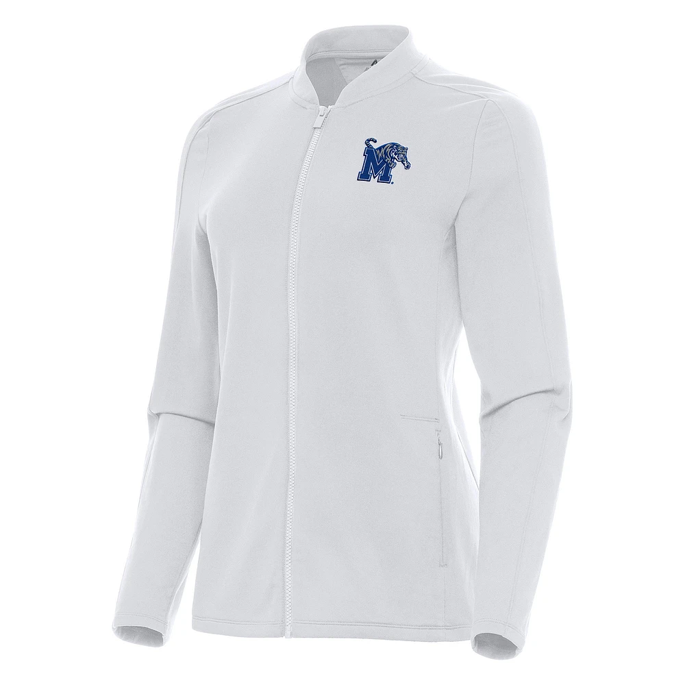 Women's Antigua White Memphis Tigers Continual Full-Zip Jacket