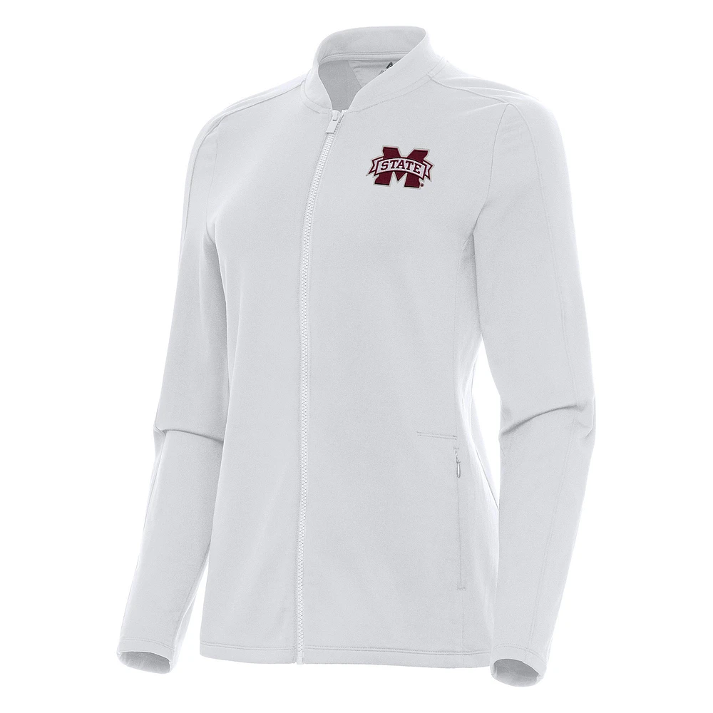 Women's Antigua White Mississippi State Bulldogs Continual Full-Zip Jacket
