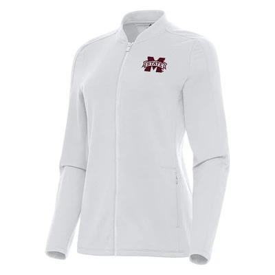 Women's Antigua White Mississippi State Bulldogs Continual Full-Zip Jacket