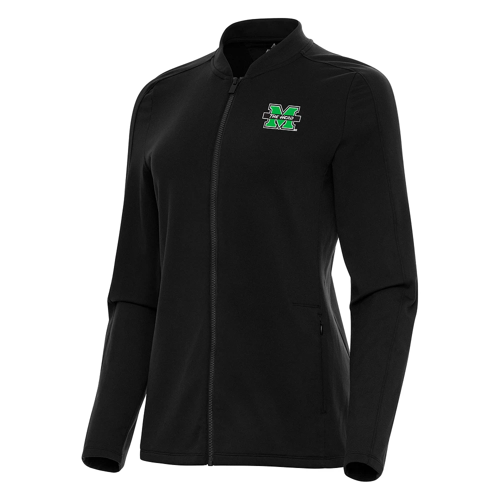 Women's Antigua Black Marshall Thundering Herd Continual Full-Zip Jacket