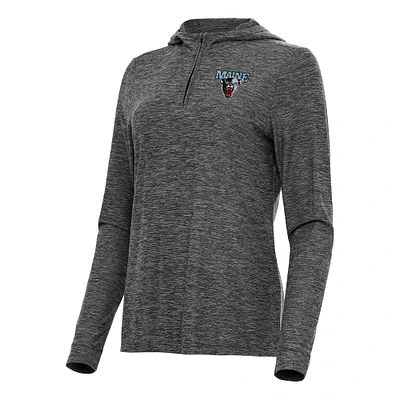 Women's Antigua Heather Black Maine Bears Daybreak Quarter-Zip Hoodie