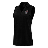 Women's Antigua Heather Black NC State Wolfpack Layout Sleeveless V-Neck Polo