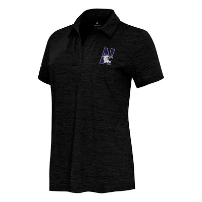Women's  Antigua Heather Black Northwestern Wildcats Layout V-Neck Polo