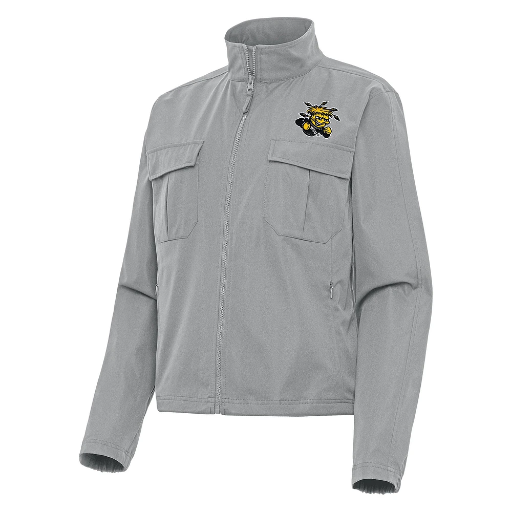 Women's Antigua Gray Wichita State Shockers Even Par Full-Zip Jacket