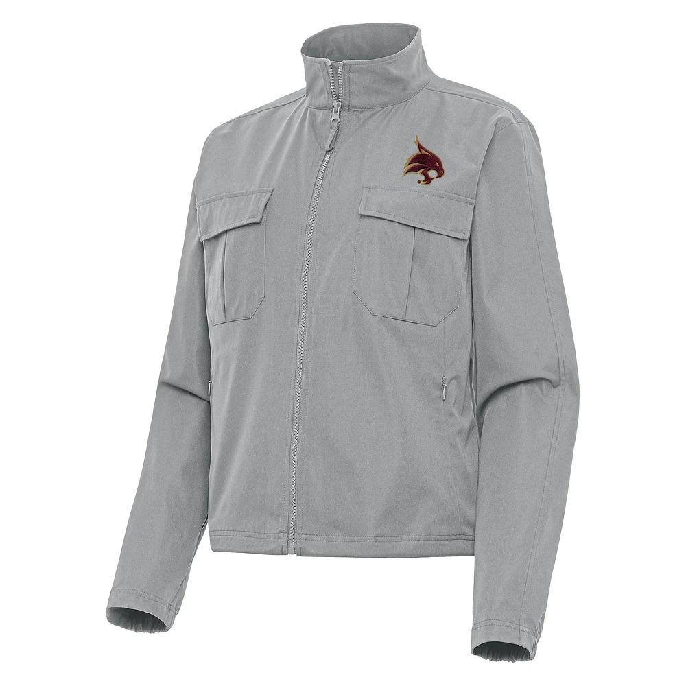 Women's Antigua Gray Texas State Bobcats Even Par Full-Zip Jacket