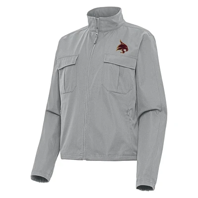 Women's Antigua  Gray Texas State Bobcats Even Par Full-Zip Jacket