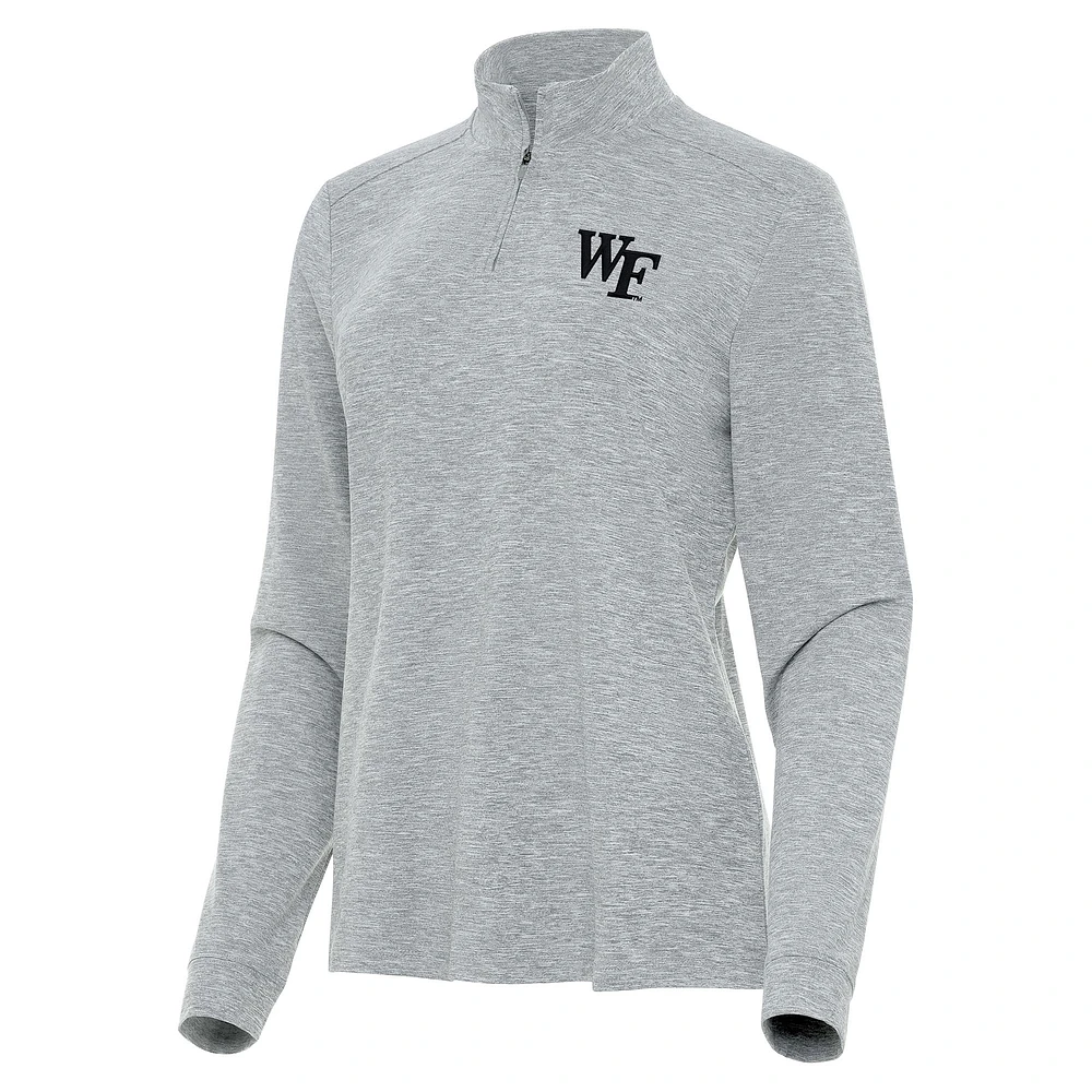 Women's Antigua Heather Gray Wake Forest Demon Deacons Mentor Long Sleeve Quarter-Zip Mock Polo
