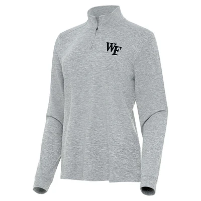 Women's Antigua  Heather Gray Wake Forest Demon Deacons Mentor Long Sleeve Quarter-Zip Mock Polo