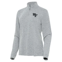 Women's Antigua  Heather Gray Wake Forest Demon Deacons Mentor Long Sleeve Quarter-Zip Mock Polo