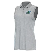 Women's Antigua  Heather Gray Tulane Green Wave Recap Sleeveless Polo