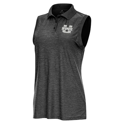 Women's Antigua  Heather Black Utah State Aggies Recap Sleeveless Polo