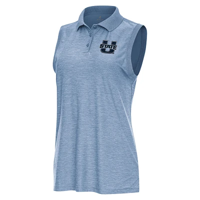 Women's Antigua  Heather Blue Utah State Aggies Recap Sleeveless Polo