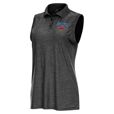 Women's Antigua  Heather Black SMU Mustangs Recap Sleeveless Polo