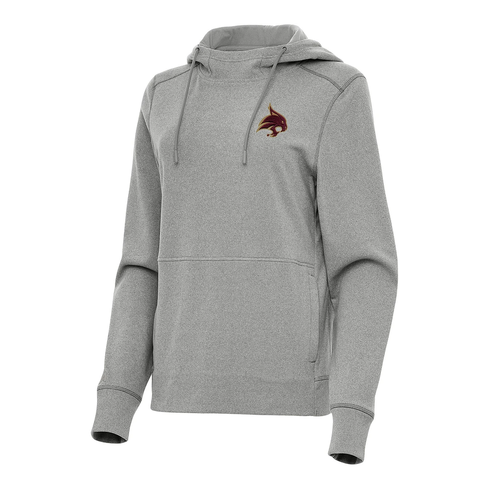 Women's Antigua Heather Gray Texas State Bobcats Justice Pullover Hoodie
