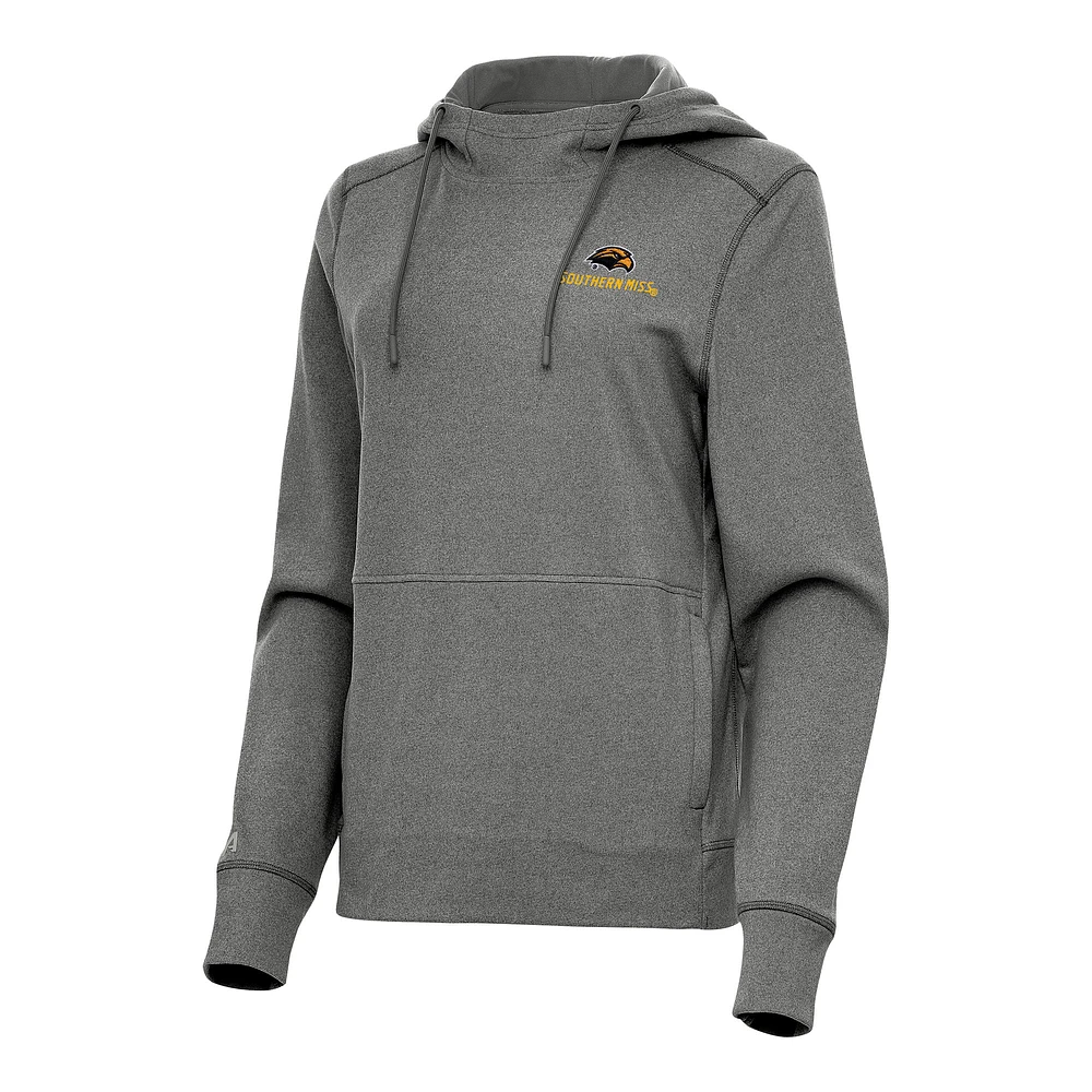 Women's Antigua Heather Southern Miss Golden Eagles Justice Pullover Hoodie