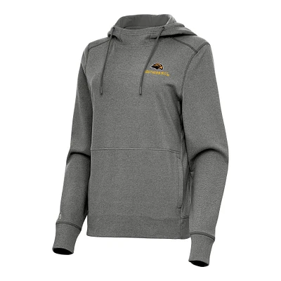 Women's Antigua Heather Southern Miss Golden Eagles Justice Pullover Hoodie