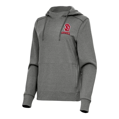 Women's Antigua Heather Black South Dakota Coyotes Justice Pullover Hoodie