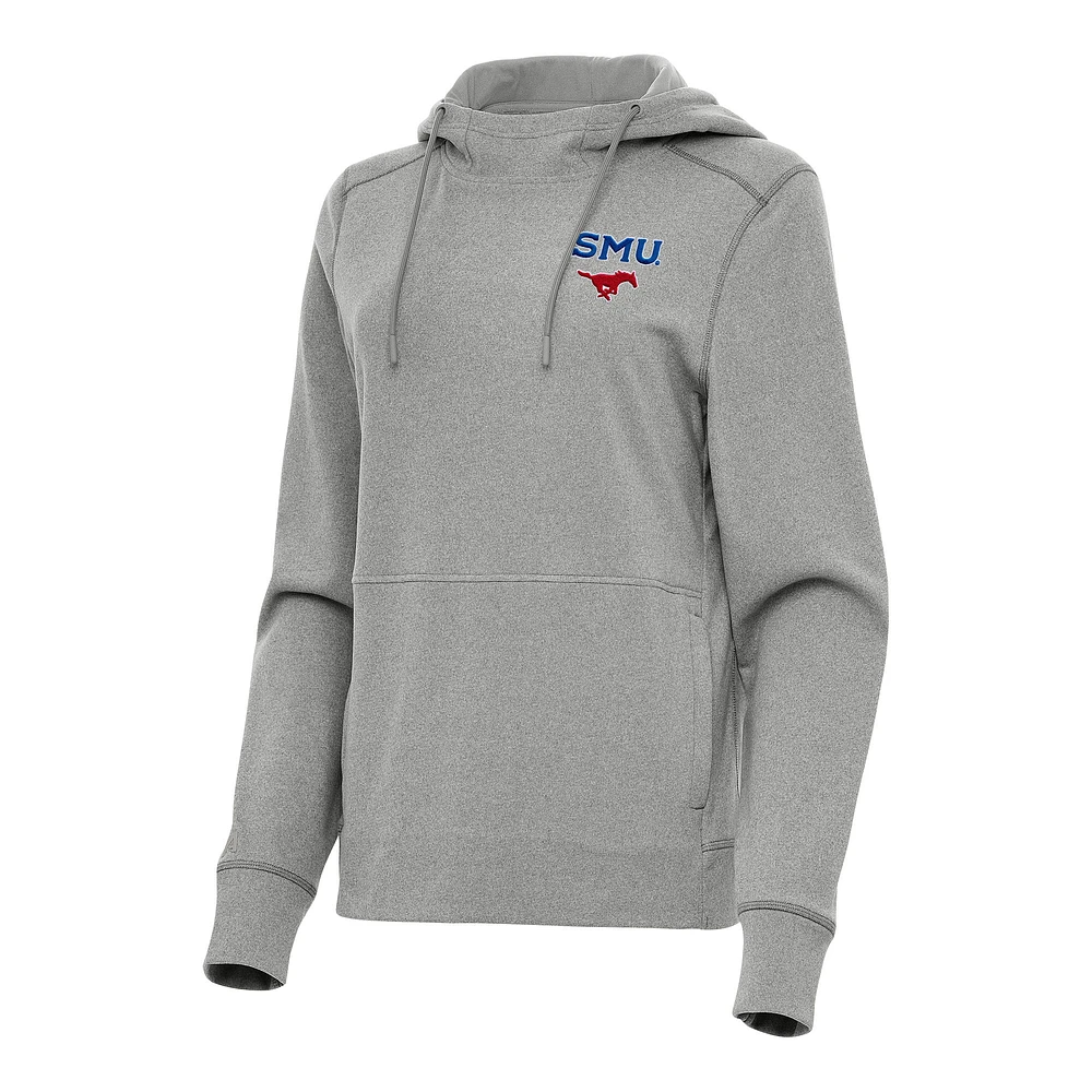 Women's Antigua Heather Gray SMU Mustangs Justice Pullover Hoodie