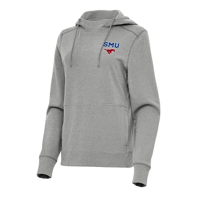 Women's Antigua Heather Gray SMU Mustangs Justice Pullover Hoodie