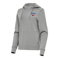 Women's Antigua Heather Gray SMU Mustangs Justice Pullover Hoodie