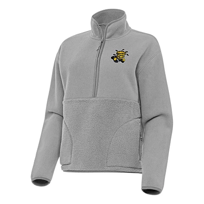 Women's Antigua Gray Wichita State Shockers Figure Half-Zip Pullover Sweatshirt