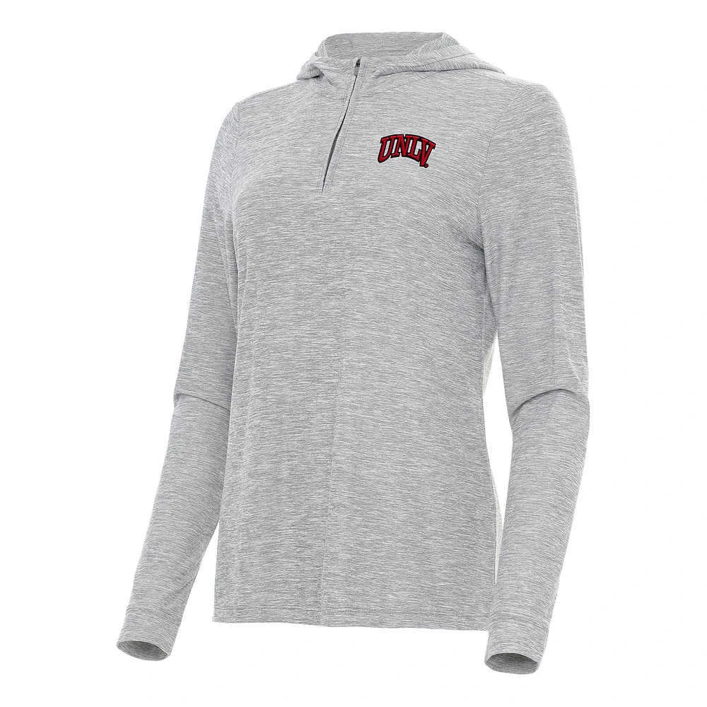 Women's Antigua Heather Gray UNLV Rebels Daybreak Quarter-Zip Hoodie