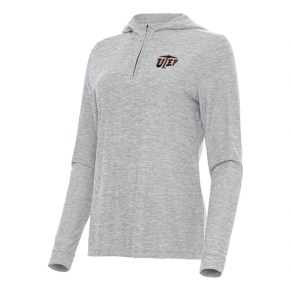Women's Antigua Heather Gray UTEP Miners Daybreak Quarter-Zip Hoodie