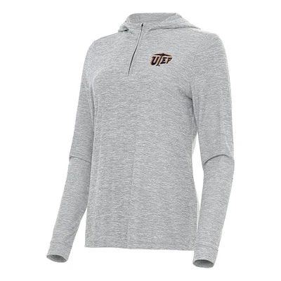 Women's Antigua  Heather Gray UTEP Miners Daybreak Quarter-Zip Hoodie
