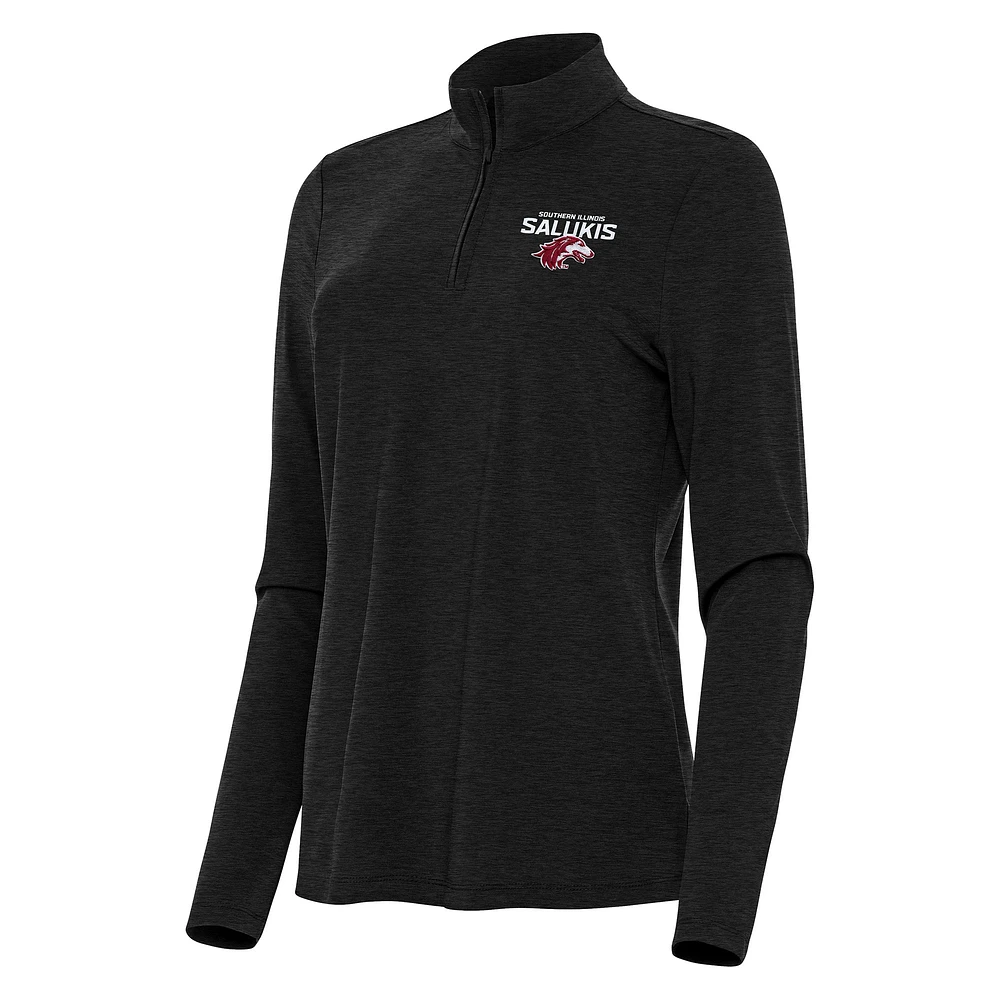 Women's Antigua Heather Black Southern Illinois Salukis Bright Quarter-Zip Top