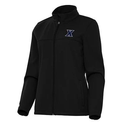 Women's Antigua Black Xavier Musketeers Links 2 Full-Zip Golf Jacket
