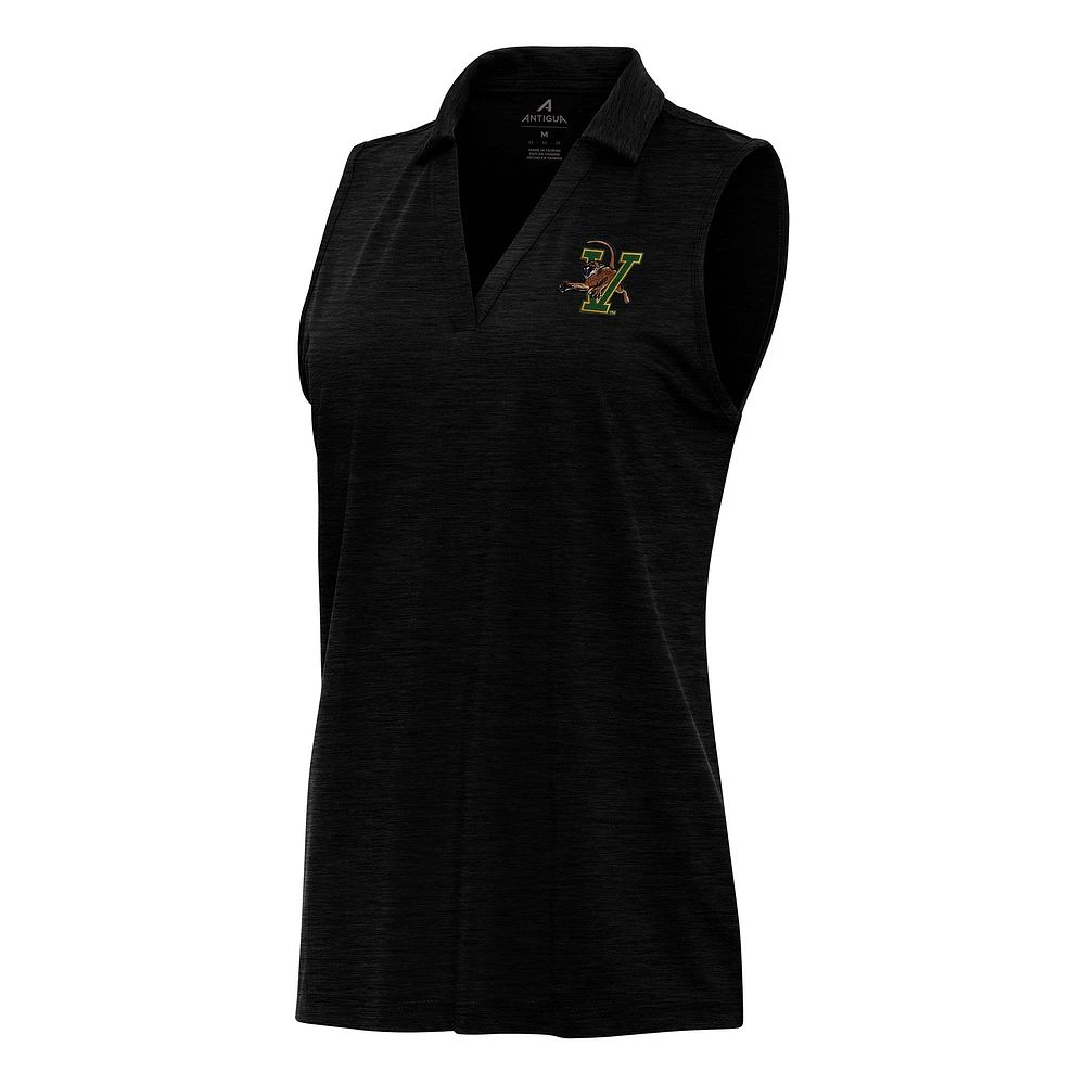 Women's Antigua Heather Black Vermont Catamounts Layout Sleeveless V-Neck Polo