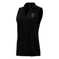 Women's Antigua Heather Black Vermont Catamounts Layout Sleeveless V-Neck Polo