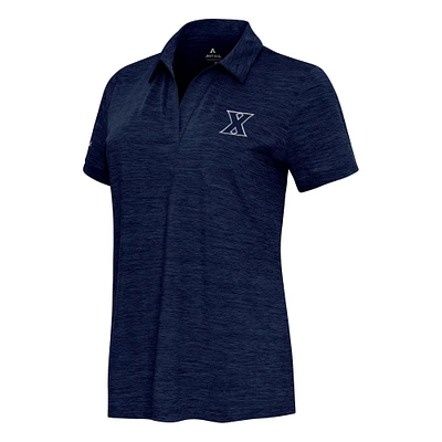 Women's  Antigua Heather Navy Xavier Musketeers Layout V-Neck Polo