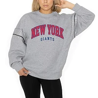 Women's Gameday Couture Ash New York Giants Rhinestone Drop Shoulder Oversized Fleece Pullover Sweatshirt