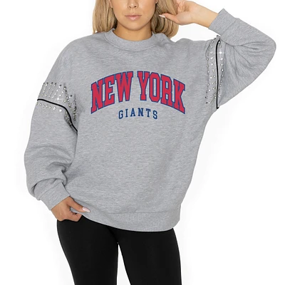 Women's Gameday Couture Ash New York Giants Rhinestone Drop Shoulder Oversized Fleece Pullover Sweatshirt