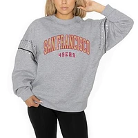 Women's Gameday Couture Ash San Francisco 49ers Rhinestone Drop Shoulder Oversized Fleece Pullover Sweatshirt