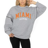 Women's Gameday Couture Ash Miami Dolphins Rhinestone Drop Shoulder Oversized Fleece Pullover Sweatshirt