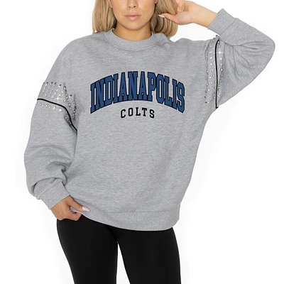 Women's Gameday Couture Ash Indianapolis Colts Rhinestone Drop Shoulder Oversized Fleece Pullover Sweatshirt